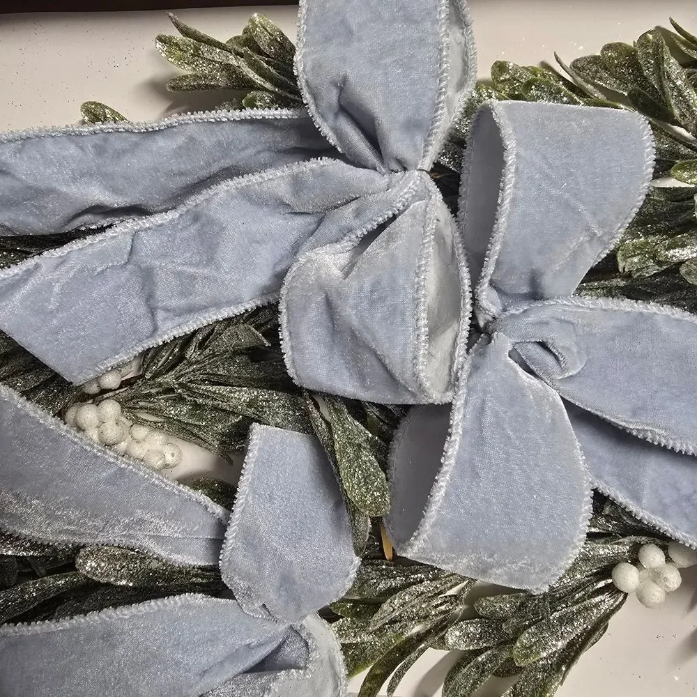 6 Ft Elegant Garland Featuring Blue Bows Greenery White Berries HOLIDAY WEDDING